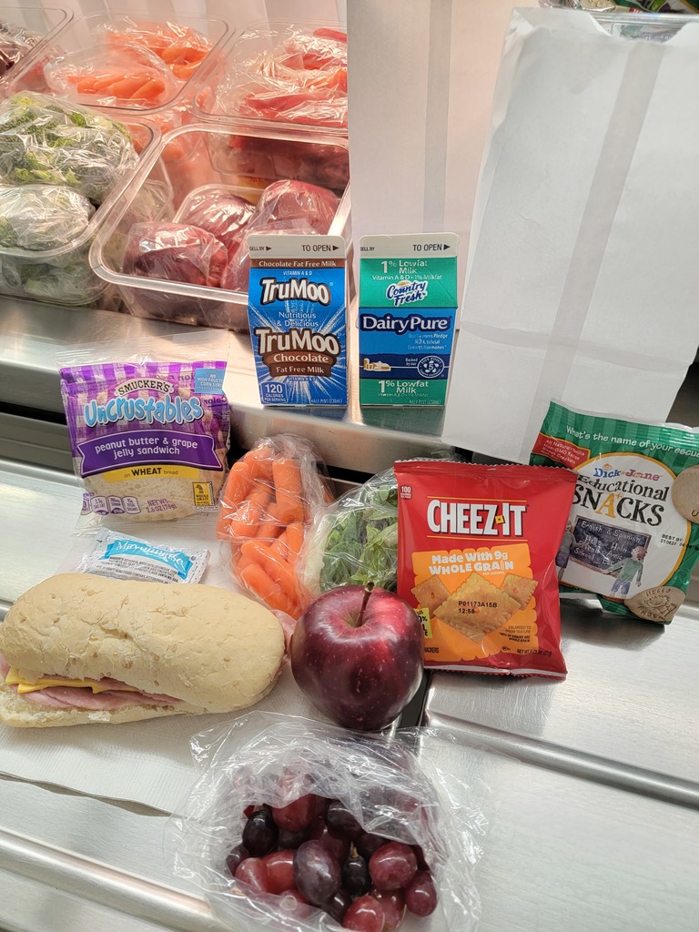 Lunch options: Sub, sandwich, cheezits, milk, fruit, veggies