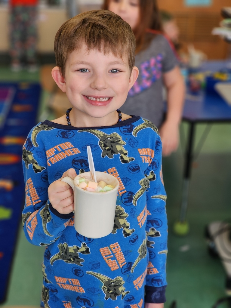 First grade boy and his hot chocolate